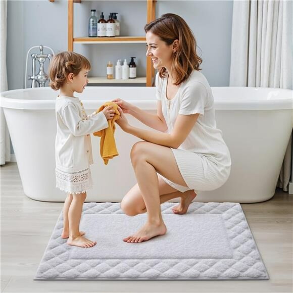 White bathroom rug non slip absorbent soft washable microfiber plush bath mat 17 - Picture 3 of 7